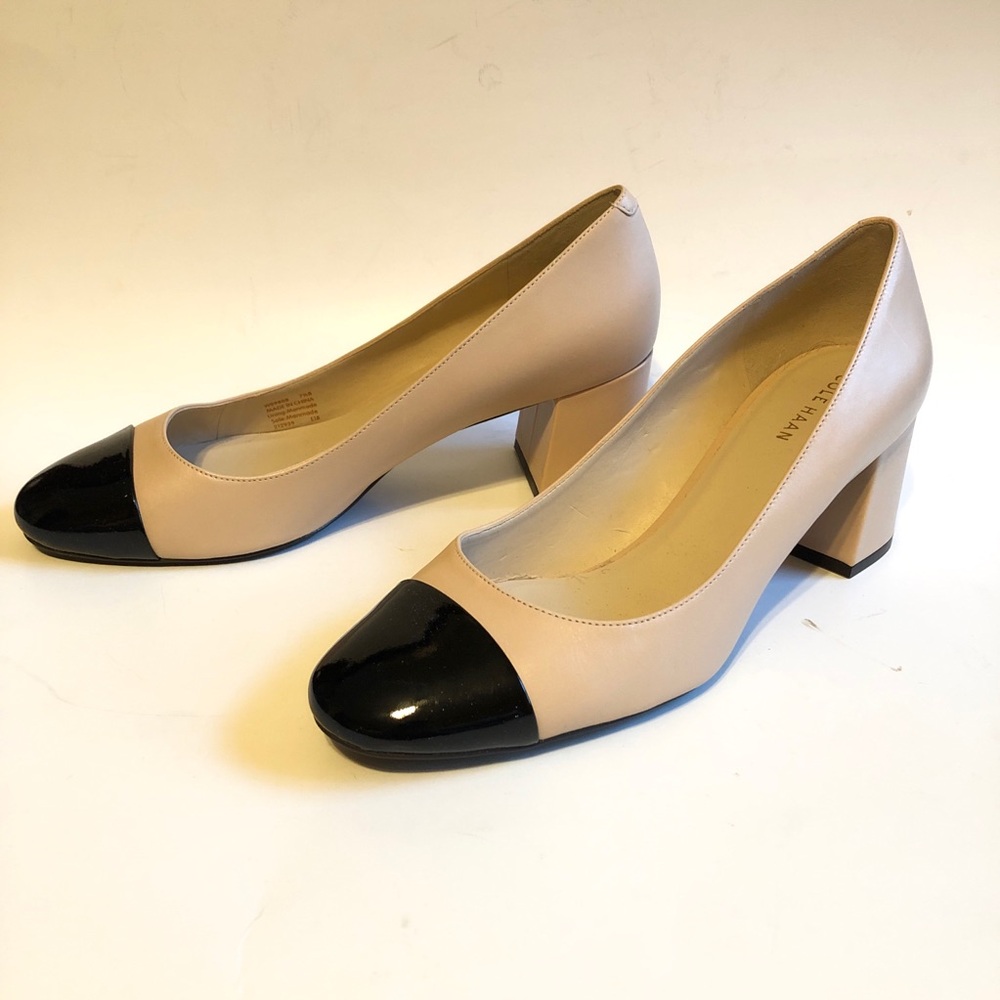 NWOT Sz 7.5 Cole Haan Dawna Grand Pump Nude & Black Patent Toe